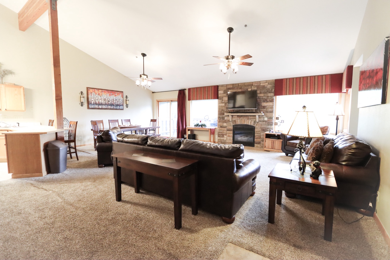 Enjoy the open, airy layout of the great room’s living/dining/kitchen spaces