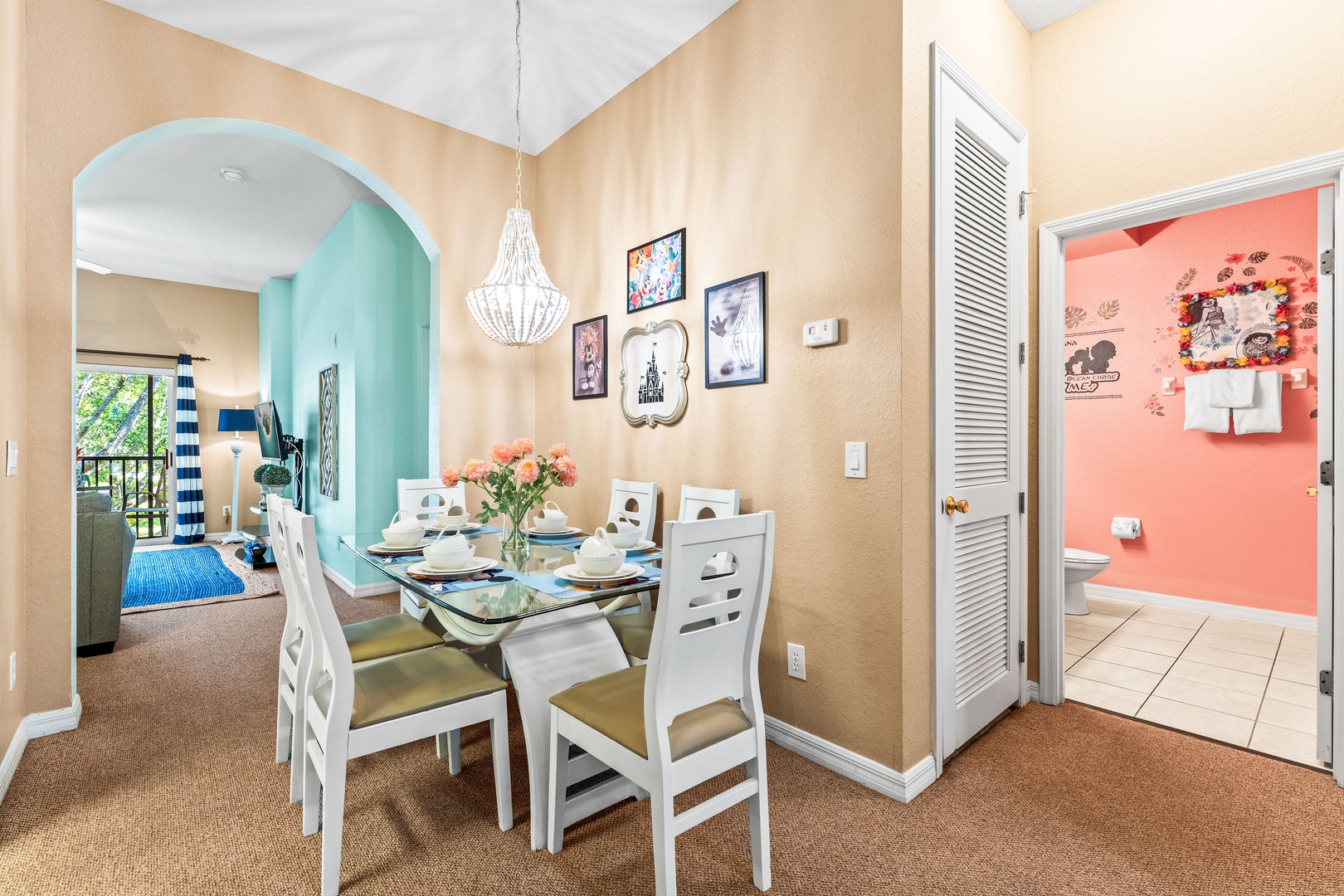 Gather for meals together at the formal dining table, with space for 6