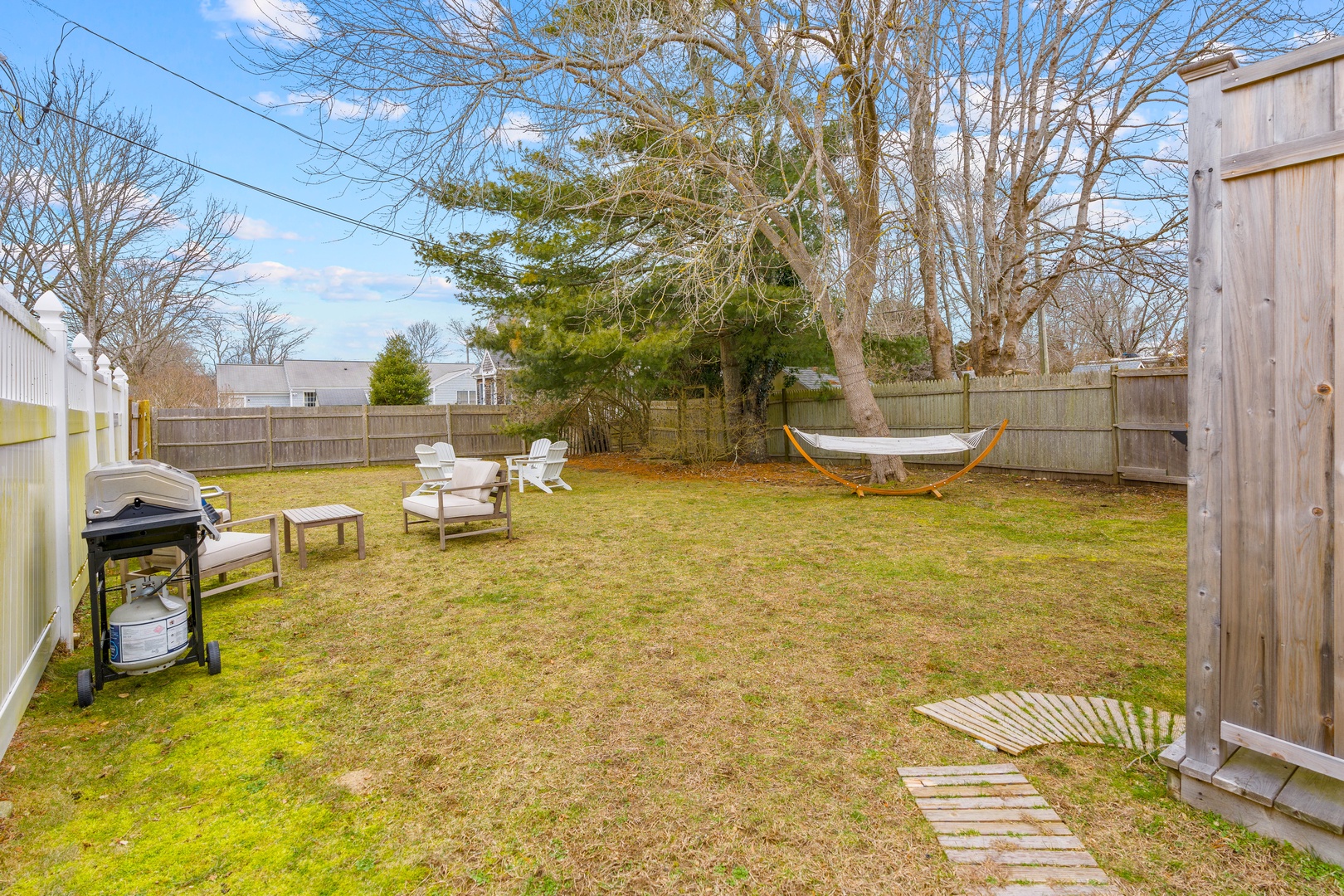 Relax and spend time together in the spacious backyard