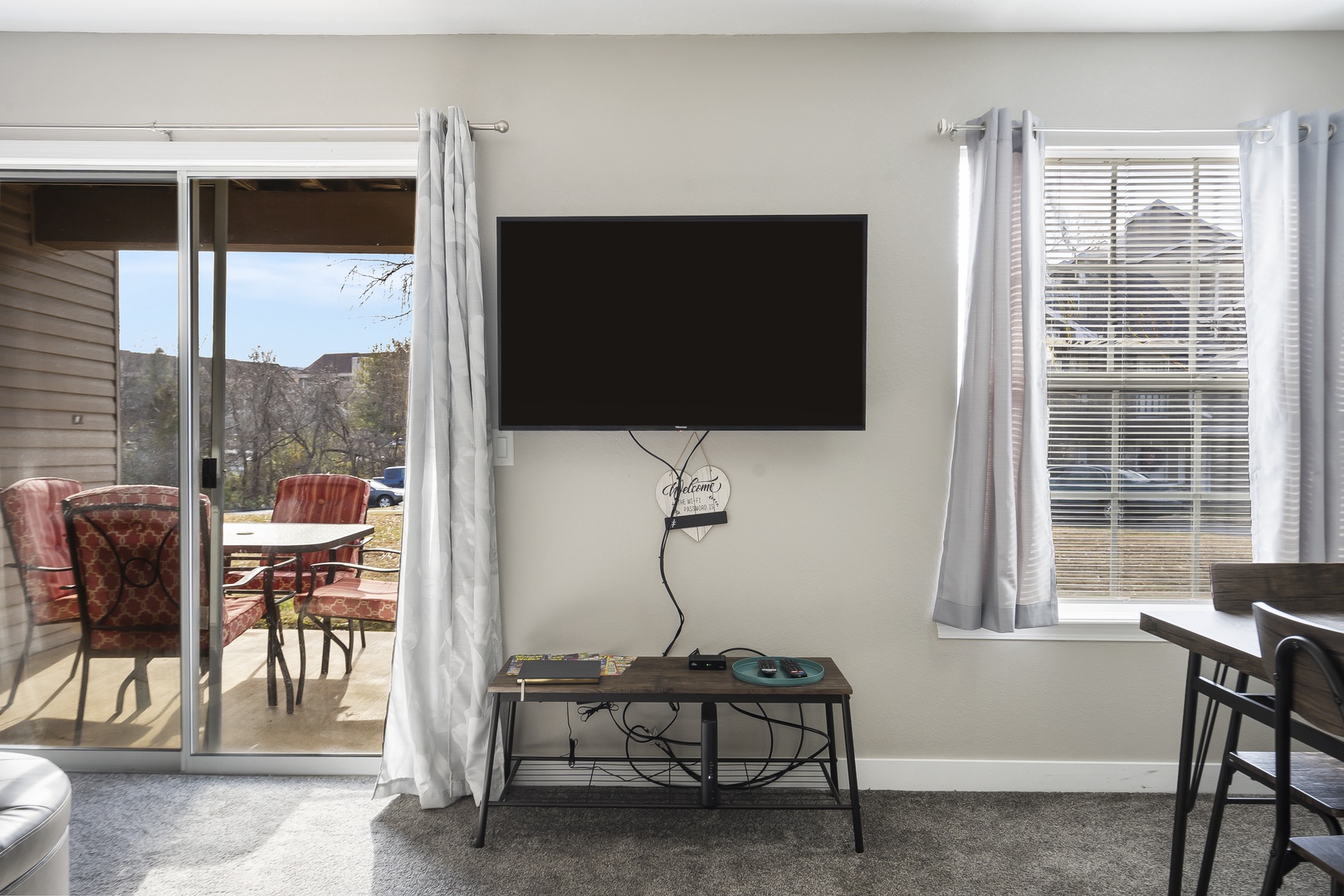 Open living space with Smart TV, and Queen sofa sleeper