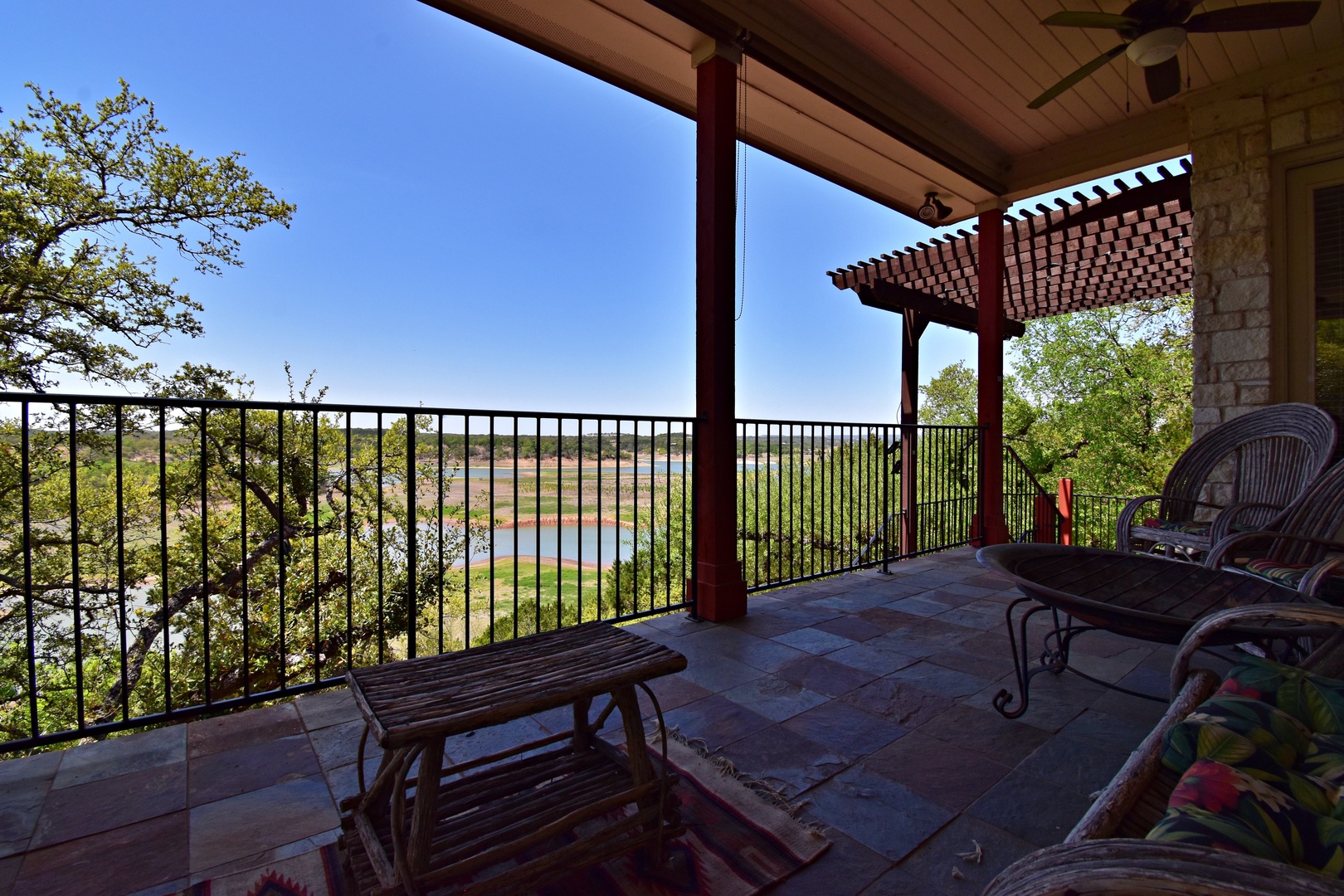 Top deck with outdoor seating and beautiful lake view