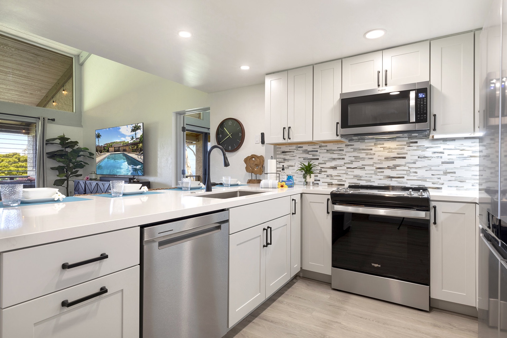 Fully equipped kitchen with stainless-steel appliances