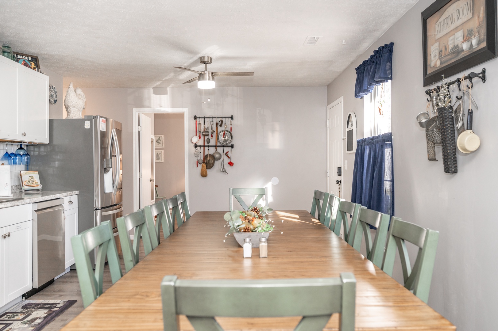 Gather for meals together at the dining table, with seating for 12