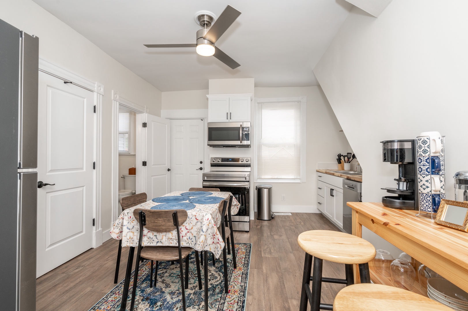 Apartment A’s airy kitchen offers ample space & every home comfort