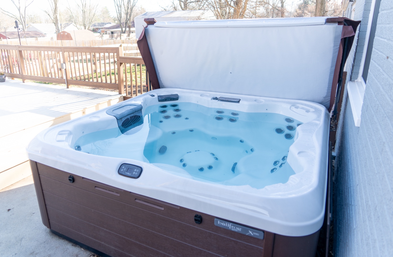 Soak all your cares away in the seasonal private hot tub
