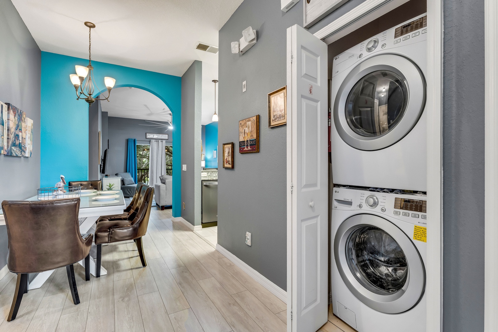 Private laundry is available during your stay, tucked away near the entry