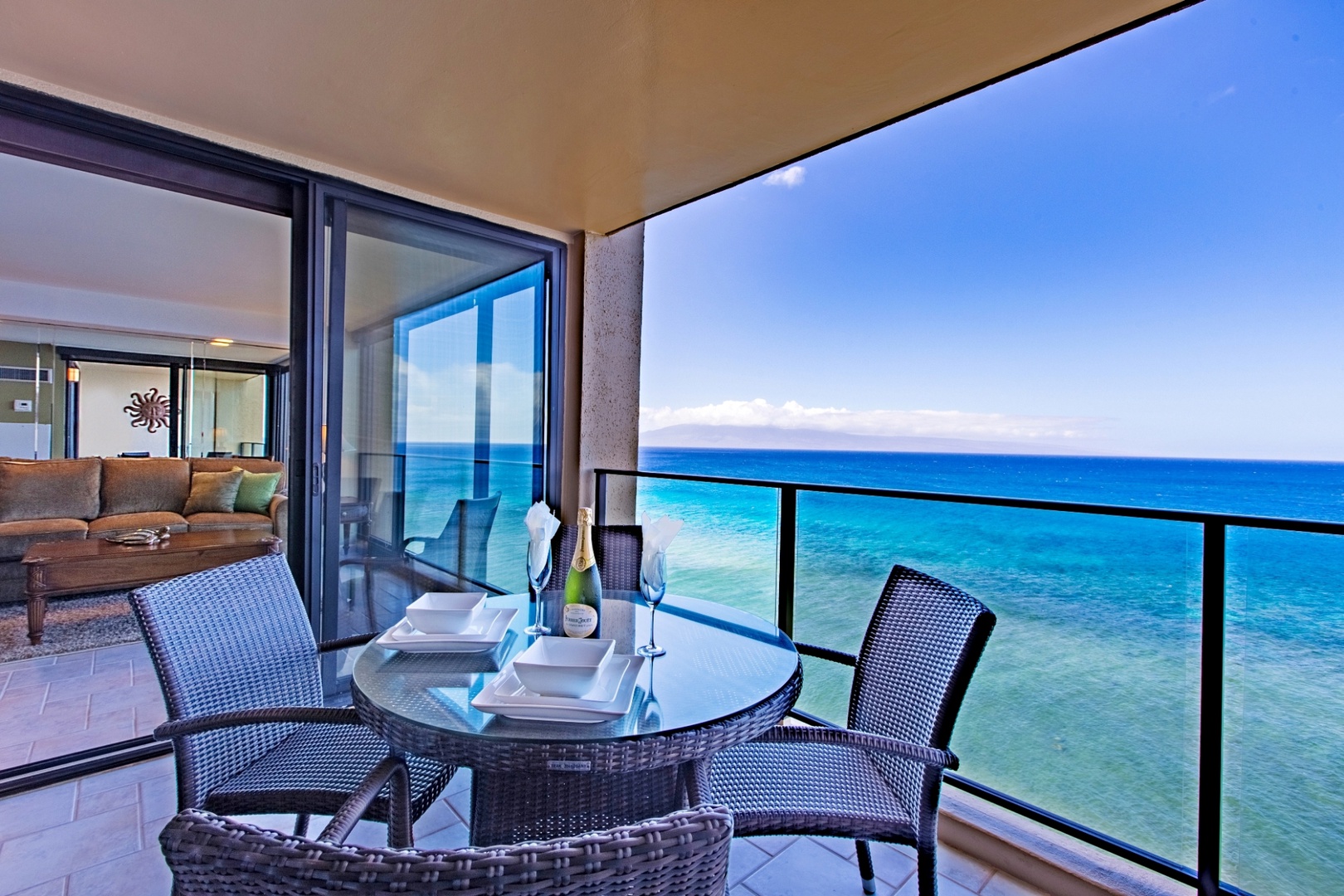 Enjoy the ocean breeze on the lanai that offers a breathtaking ocean view