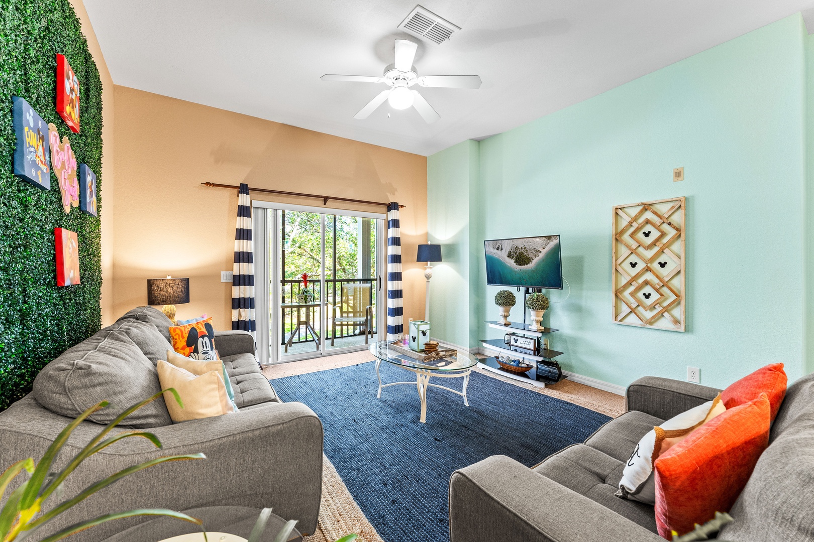 Curl up in the bright living room & stream your favorite entertainment