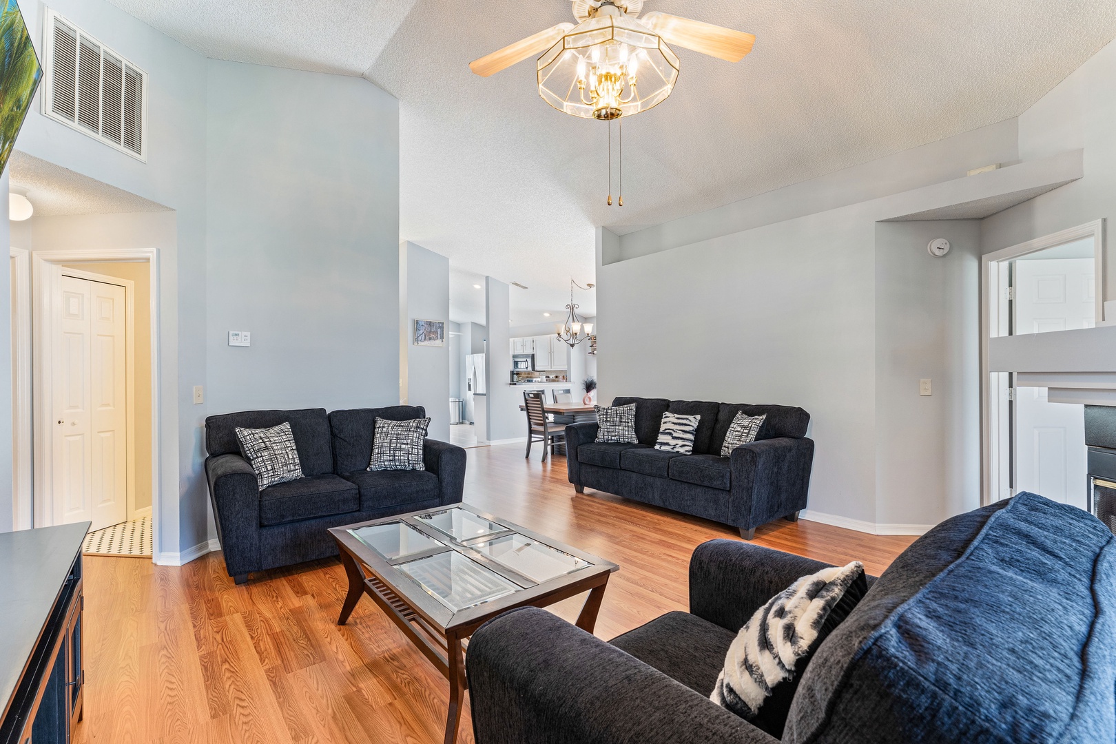 Living area with ample seating and Smart TV