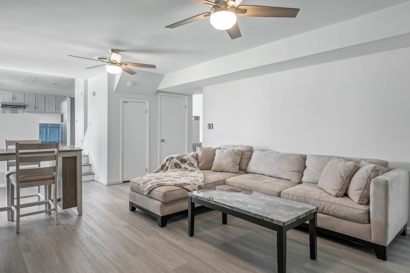 Living Room 2 with Smart TV Open to Kitchen