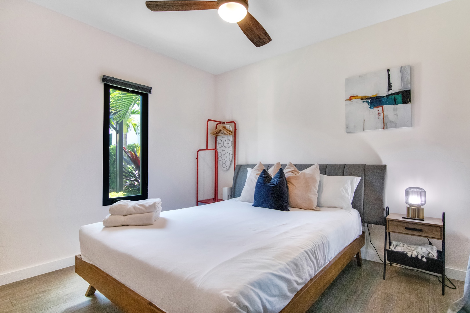 Bedroom 1 with queen bed, and Smart TV