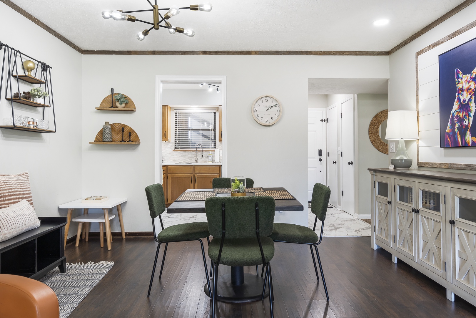 Gather for meals together at the dining table, with seating for 4