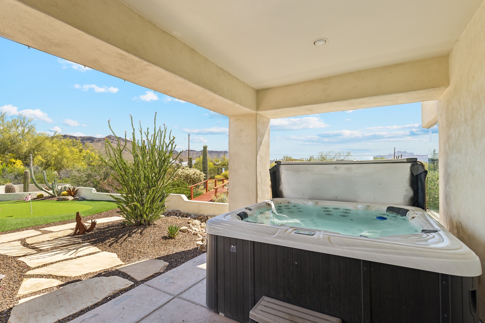 Soak all your cares away in your private hot tub