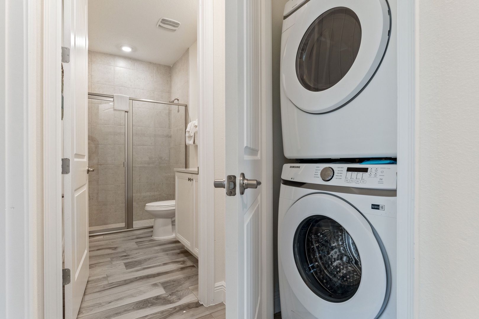 Private laundry is available for your stay, tucked away on the upper level