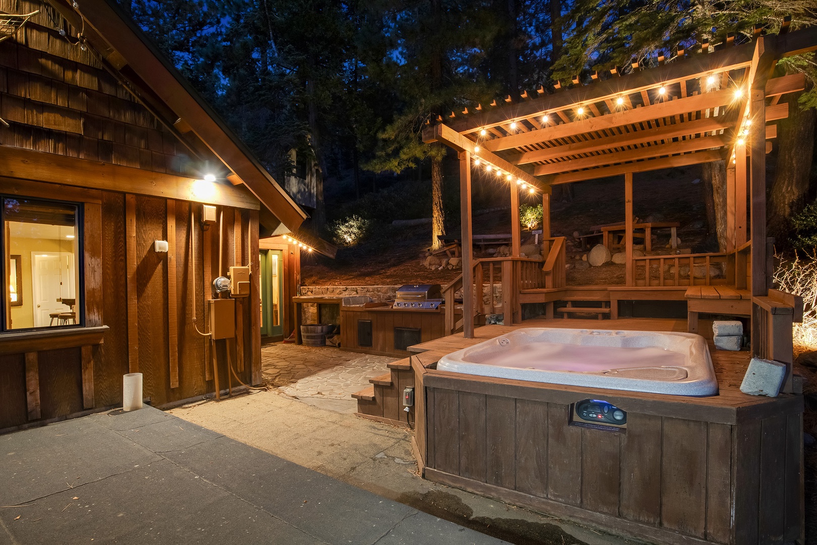 Take a soak in the private outdoor hot tub