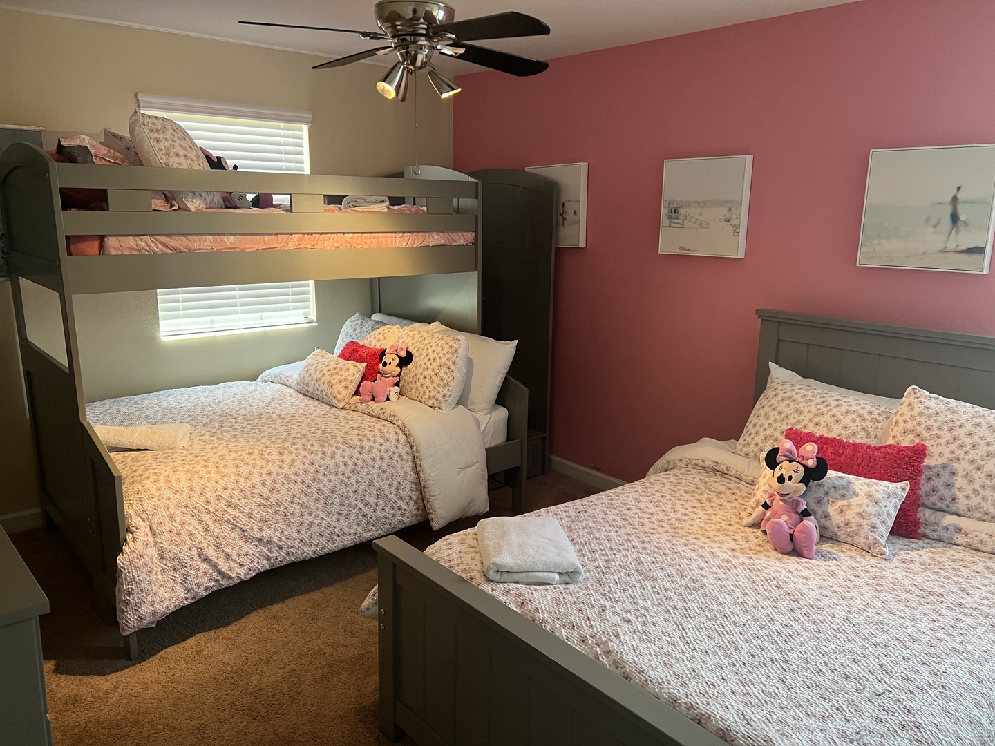 Bedroom 6 Minnie Mouse themed with 2 Full beds, TV, and Jack & Jill style en-suite (2nd floor)