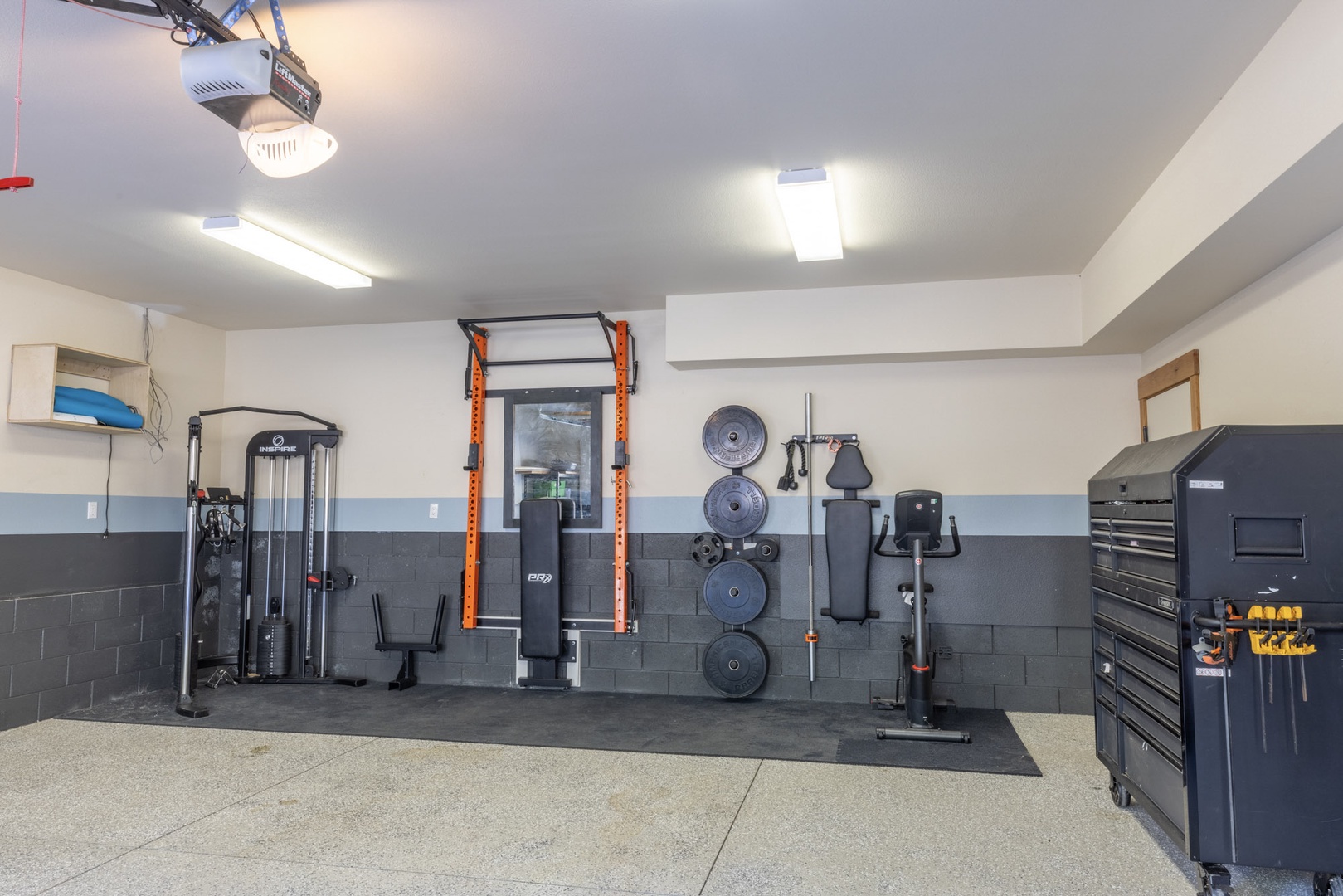 Keep up your excercise routine with the in-home fitness area!