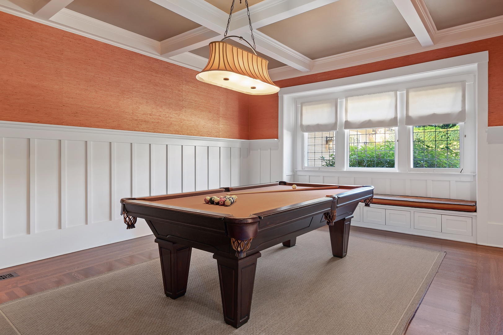 Game room with pool table, fireplace and Smart TV