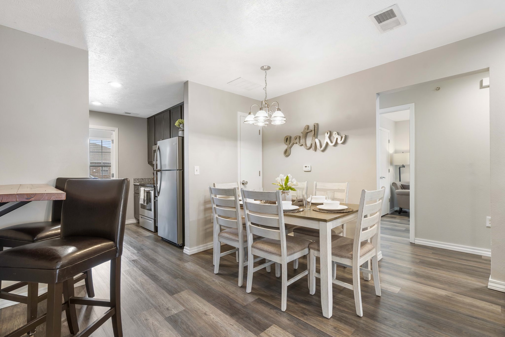 Dining table for 6, and additional stool seating (Unit #3)