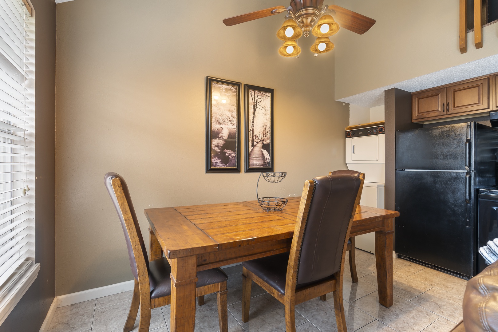 Gather for meals together at the dining table, with seating for 3