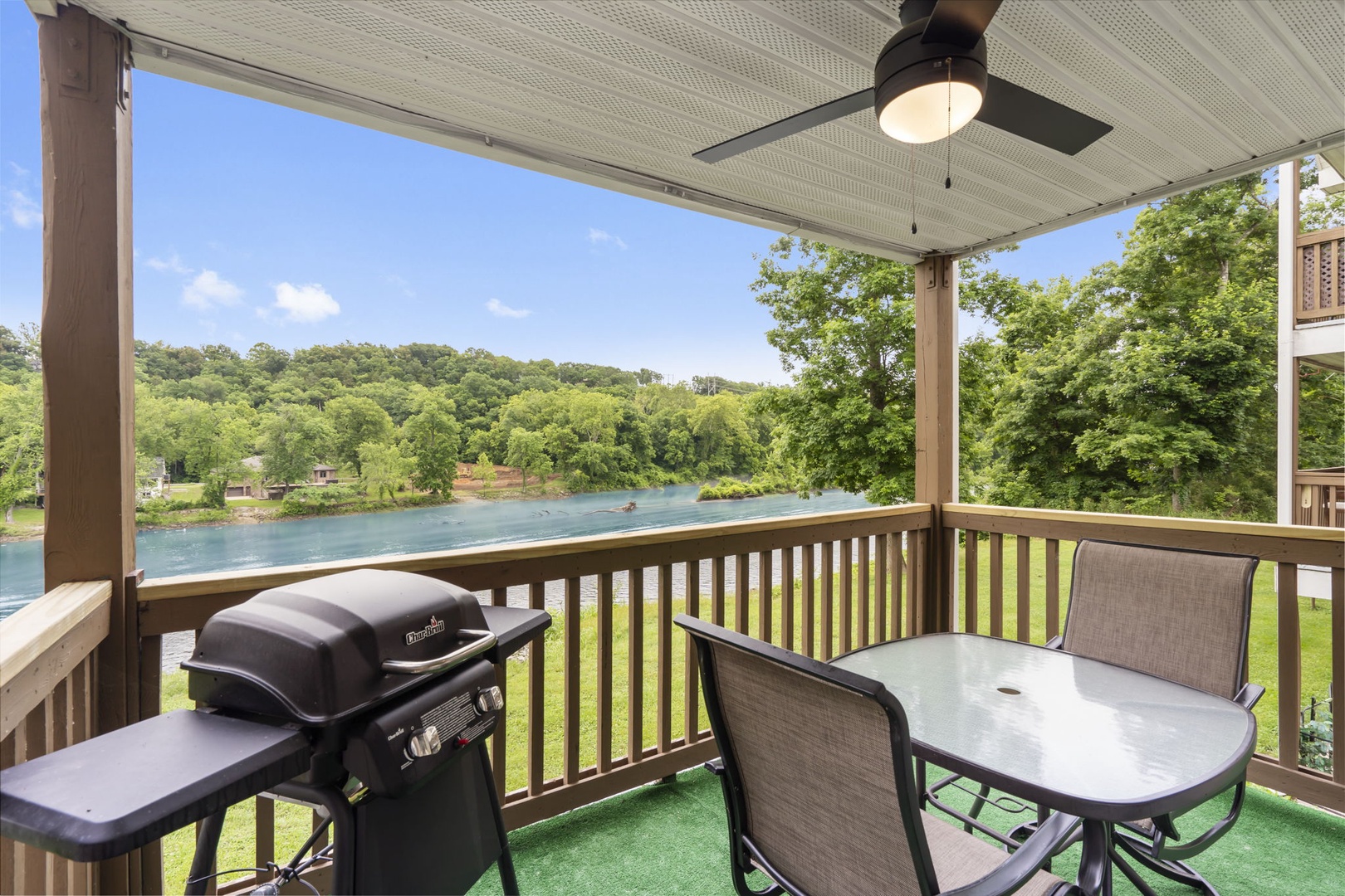 Enjoy the fresh air on the private deck overlooking the lake
