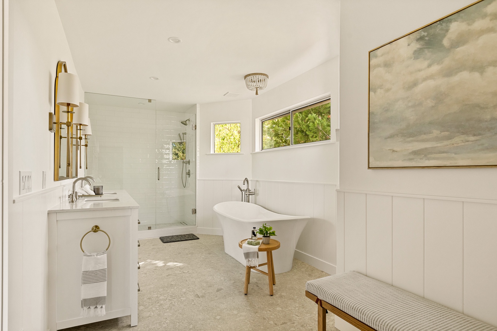 Bathroom #1 Unwind in this spa-like bathroom with steam shower, bench seating, and garden tub