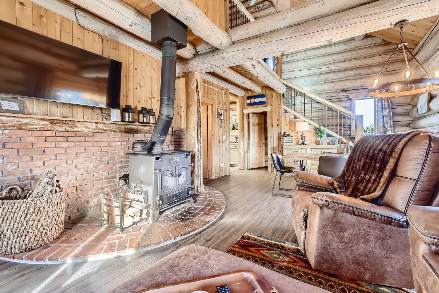 Living Room with wood burning stove, and Smart TV