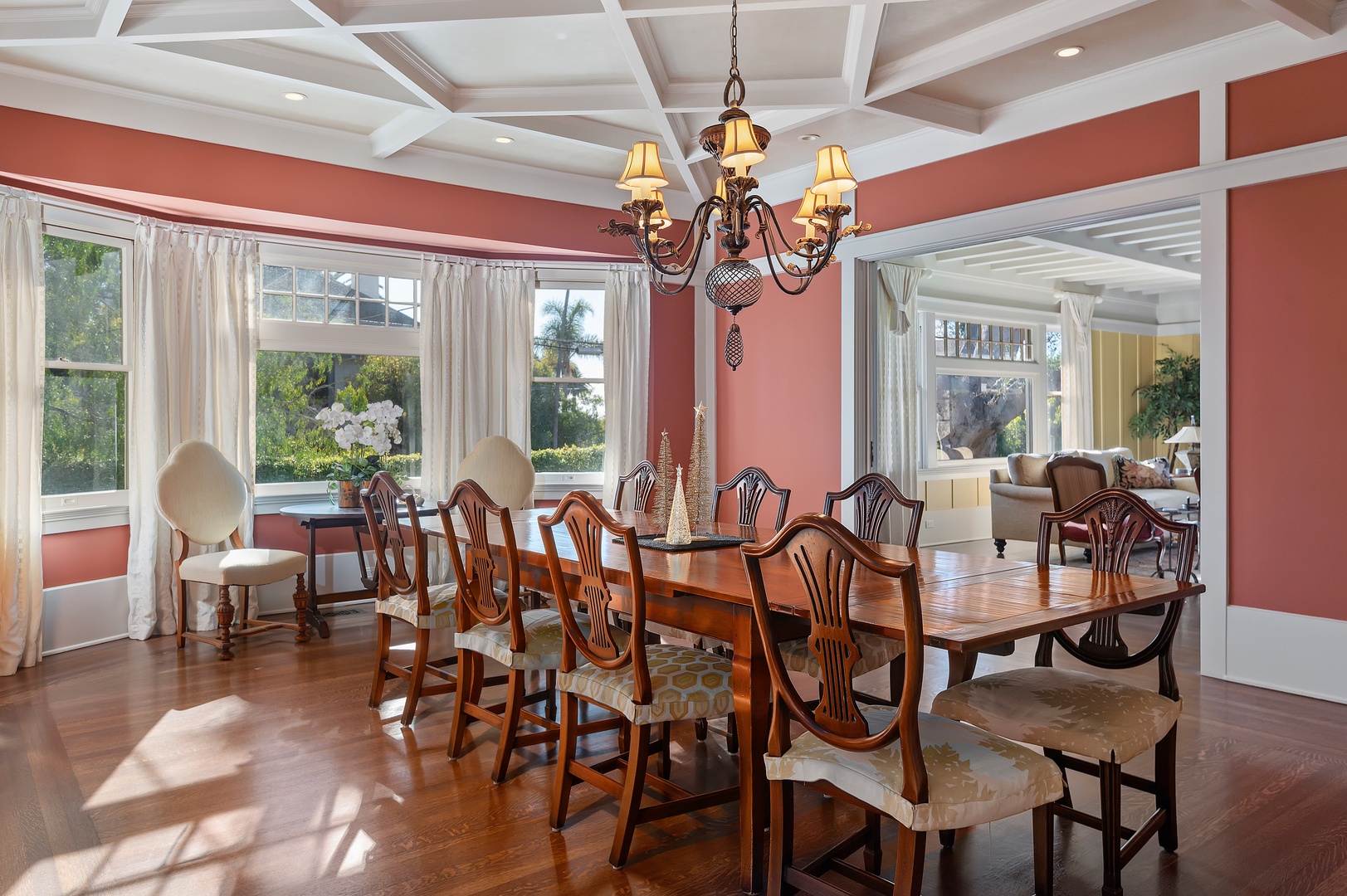 Formal dining room with table and seating for 8