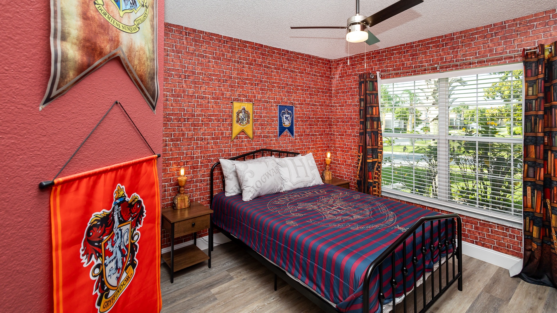 Enchanting Harry Potter bedroom with a double bed and smart TV for magical nights