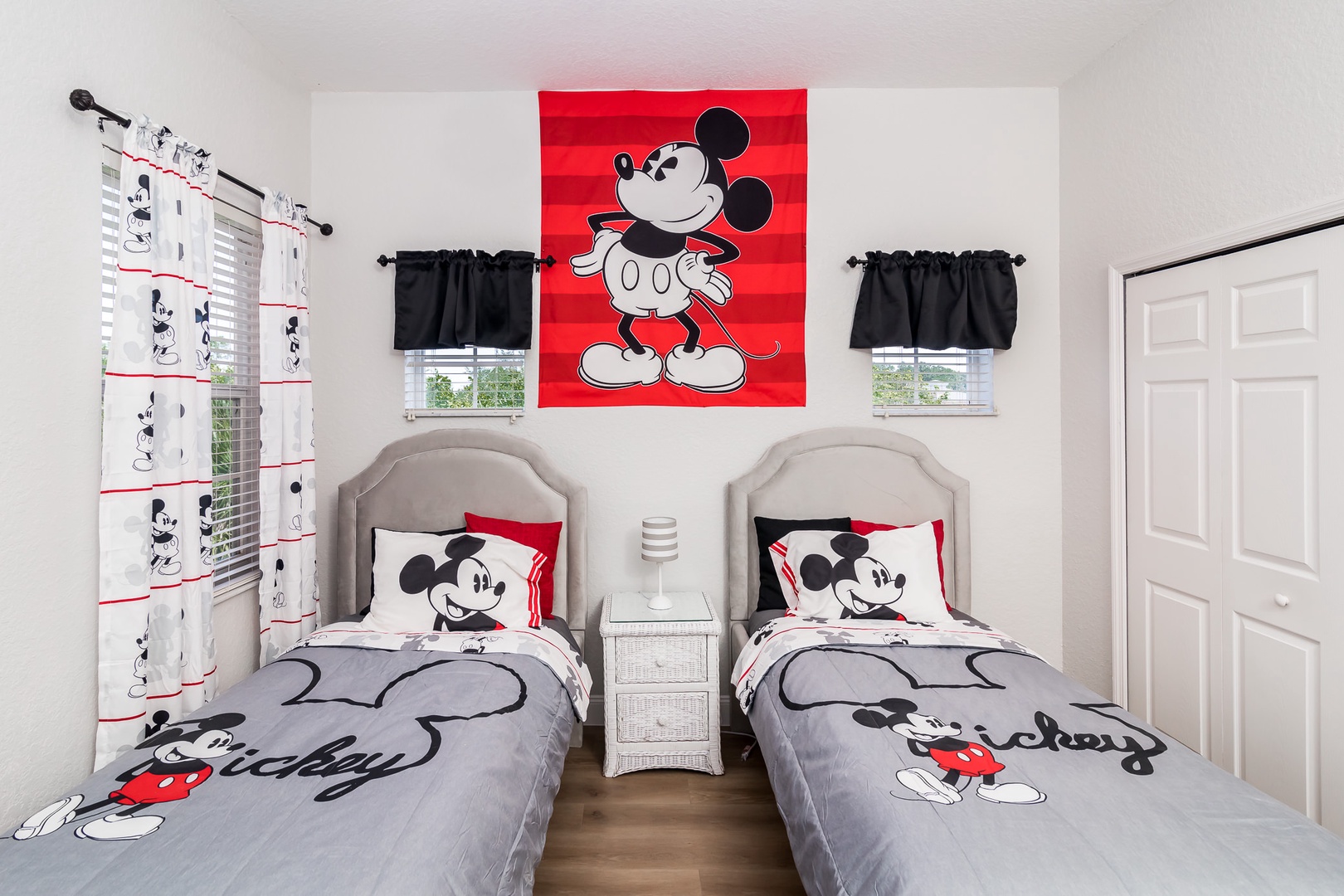 Mickey Mouse themed room offers twin beds,