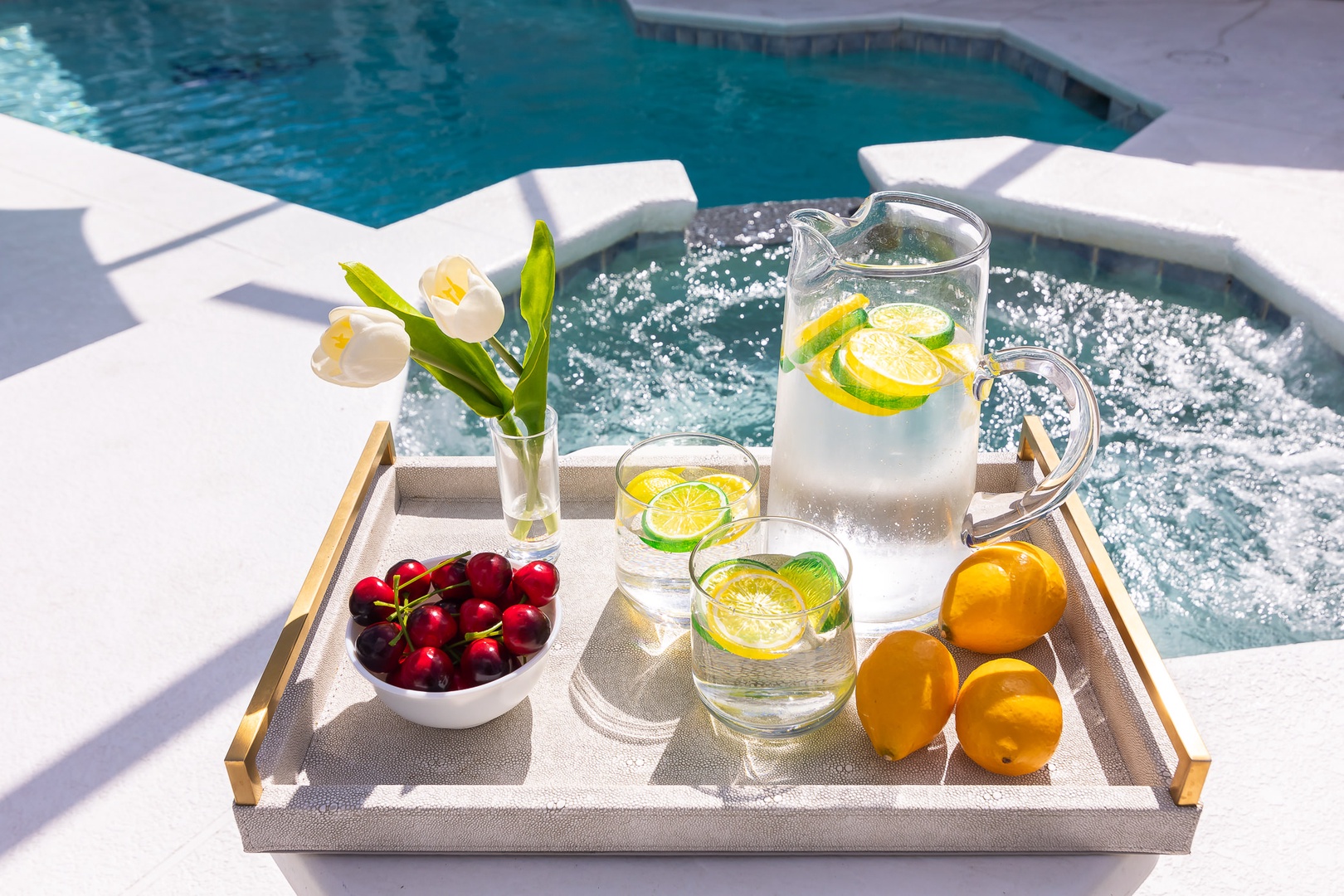 Take the poolside tray out with your favorite snacks to keep you energized through the fun
