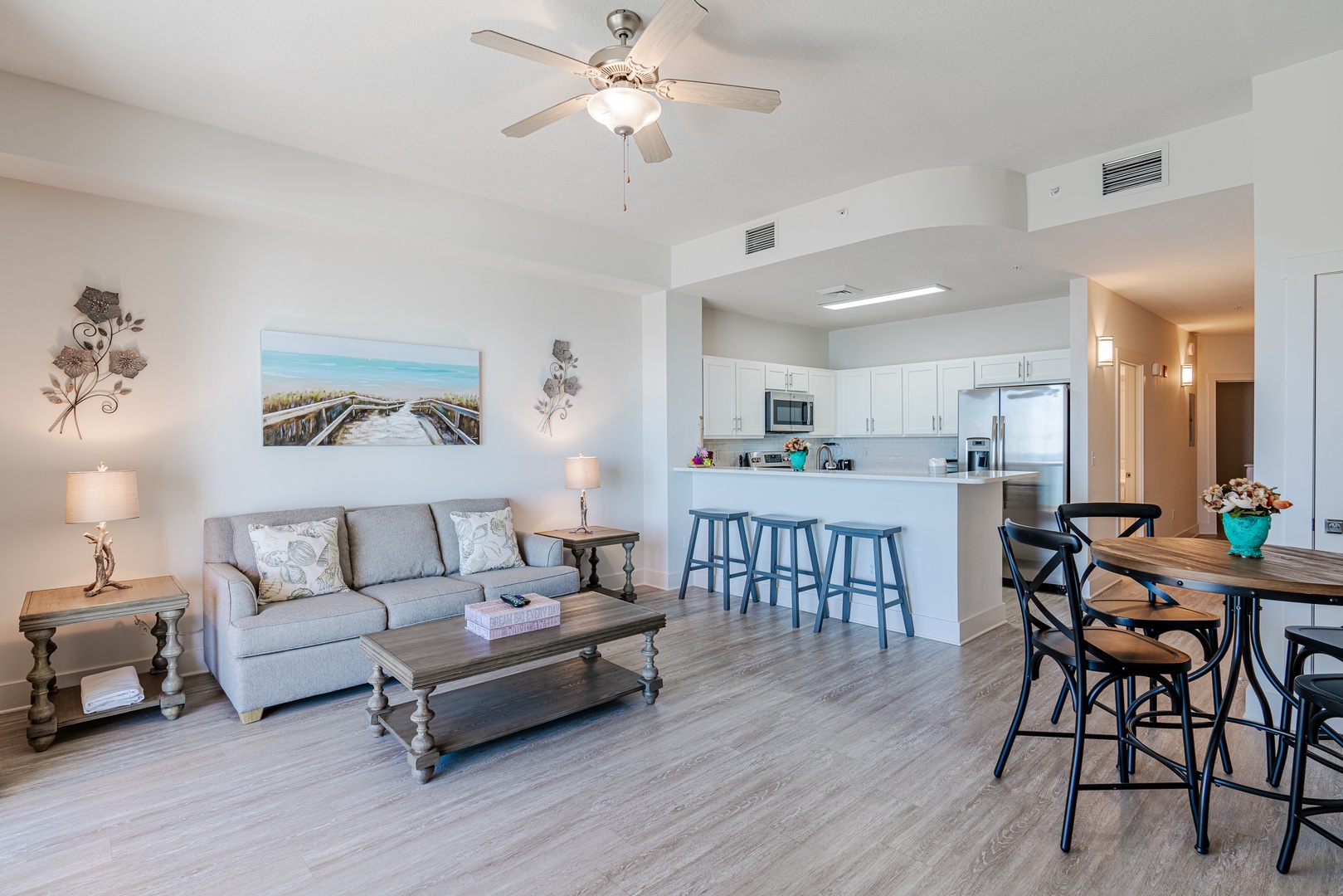 Cozy and spacious living area with TV