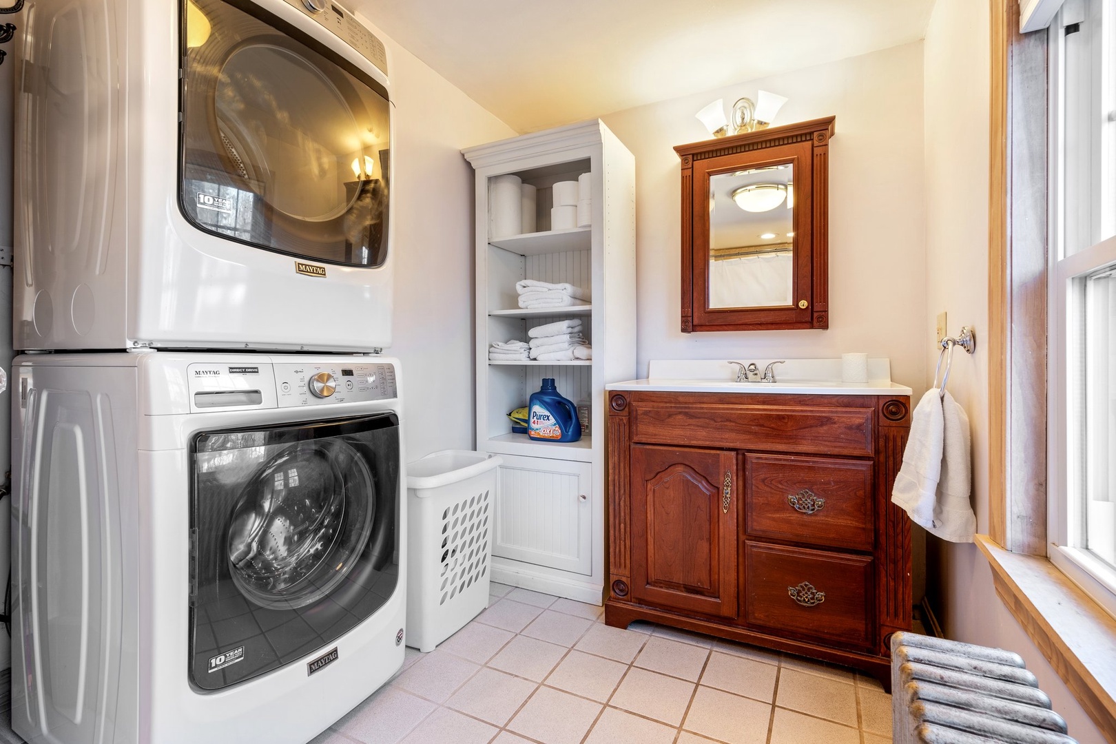 Private laundry is available for your stay, located in the downstairs Bathroom