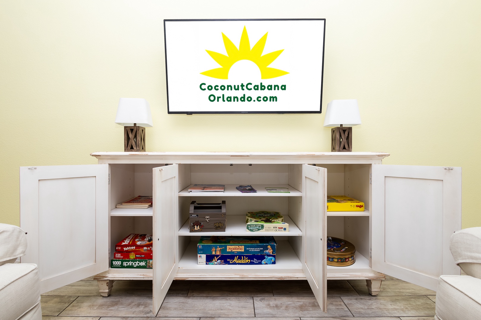 Curl up in the coastal living room & stream all your favorite entertainment