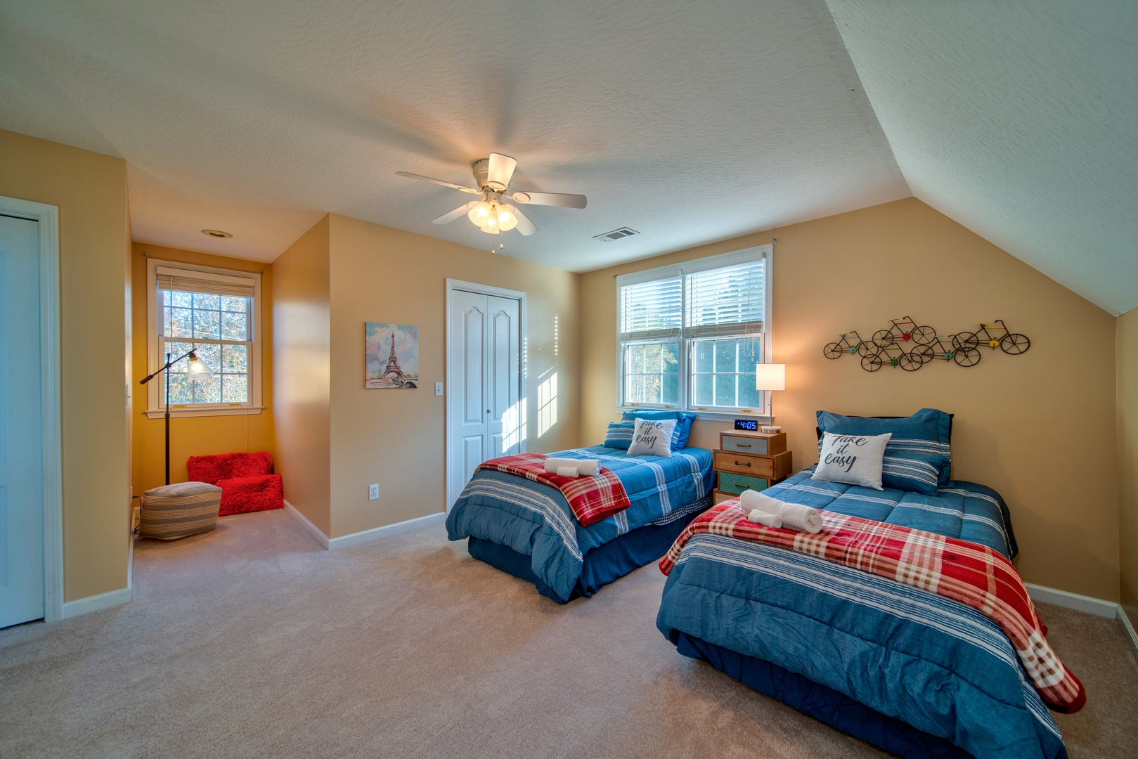 The first of two 2nd floor bedrooms, offering a pair of cozy twin beds