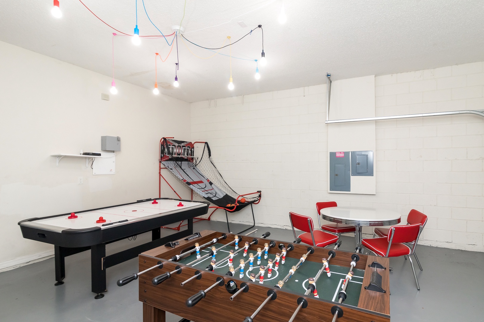 Have a friendly competition in the game room with foosball, air hockey, and basketball