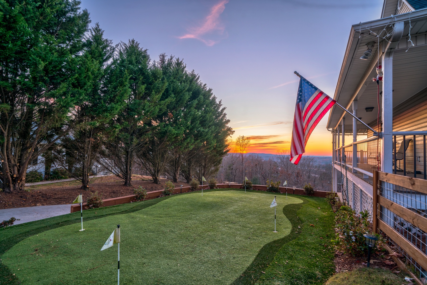 Not only do you get sunset , wrap around porch and a game room....a unique addition is the putting green