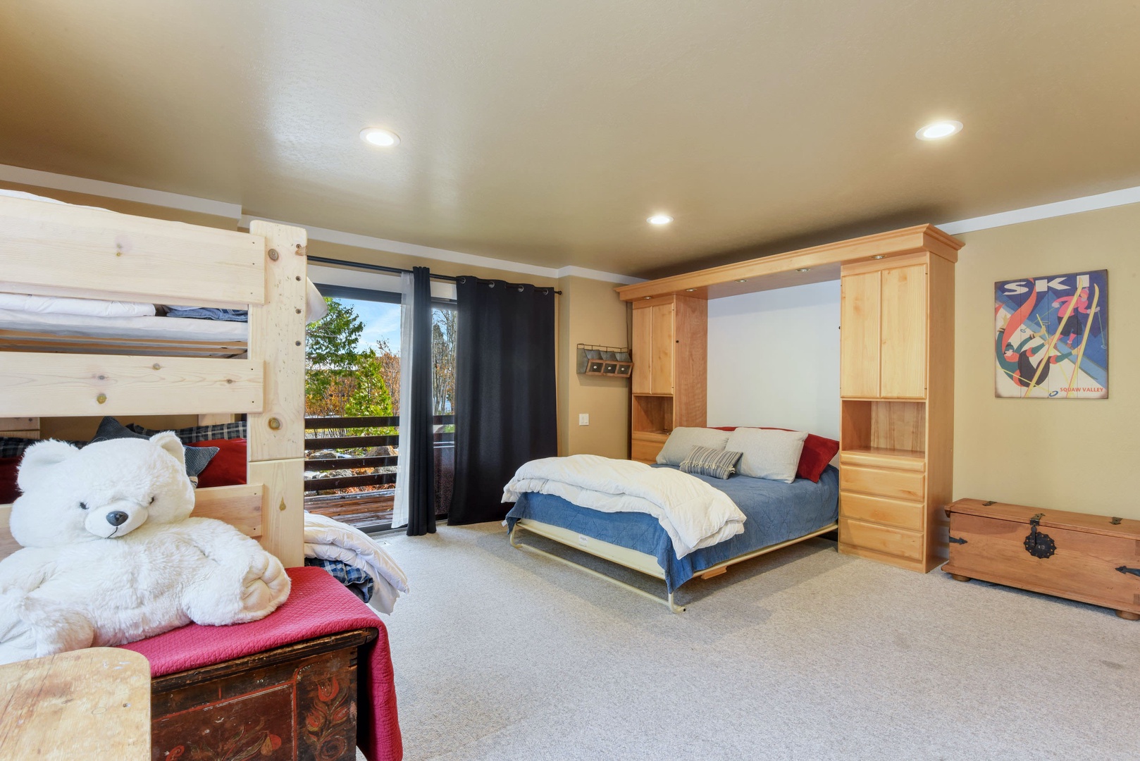 3rd bedroom: Queen murphy bed, Twin over Full bunkbed (downstairs)