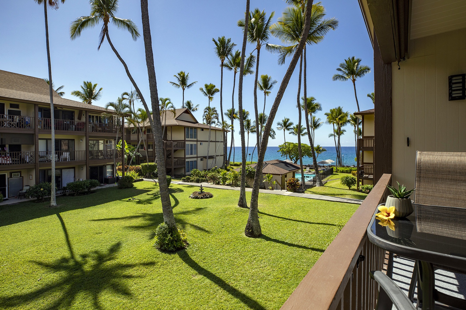 Private lanai with partial ocean view