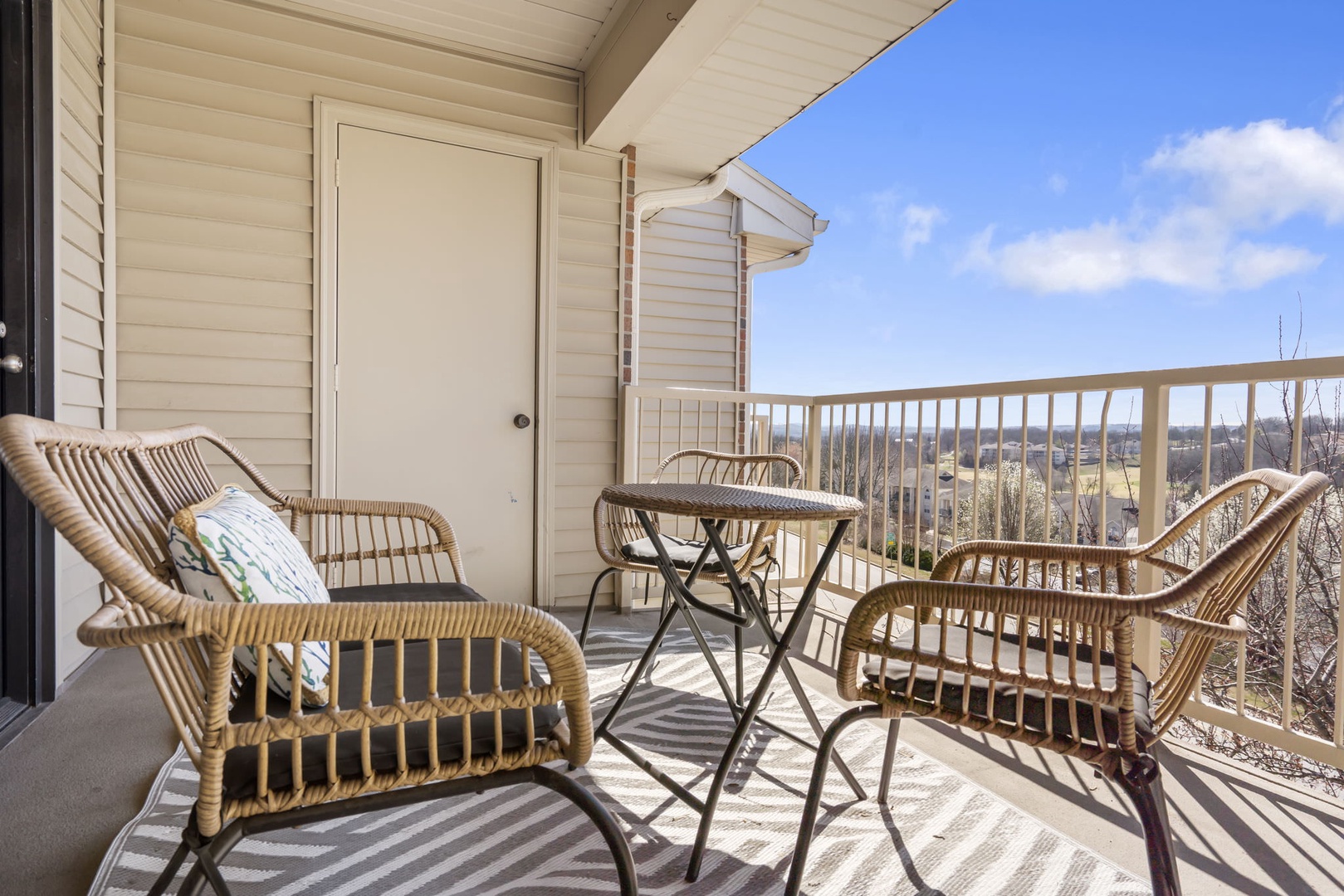 Amazing panoramic views from the balcony with outdoor seating