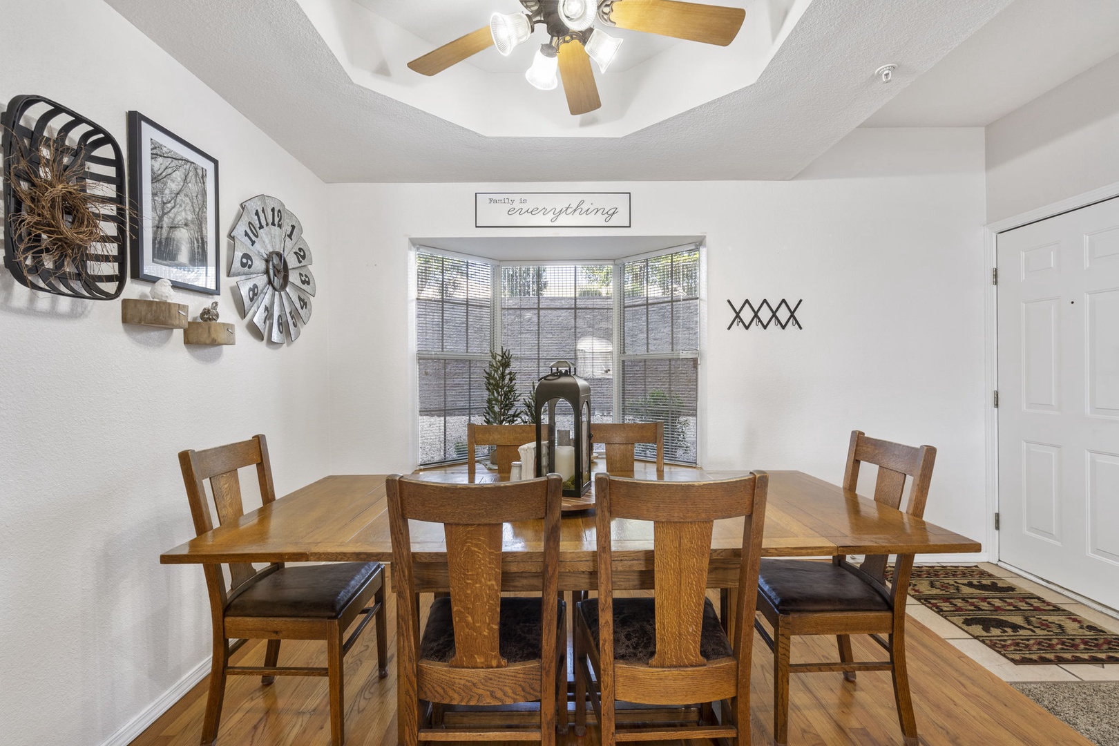 Gather for meals together at the dining table, with seating for 6