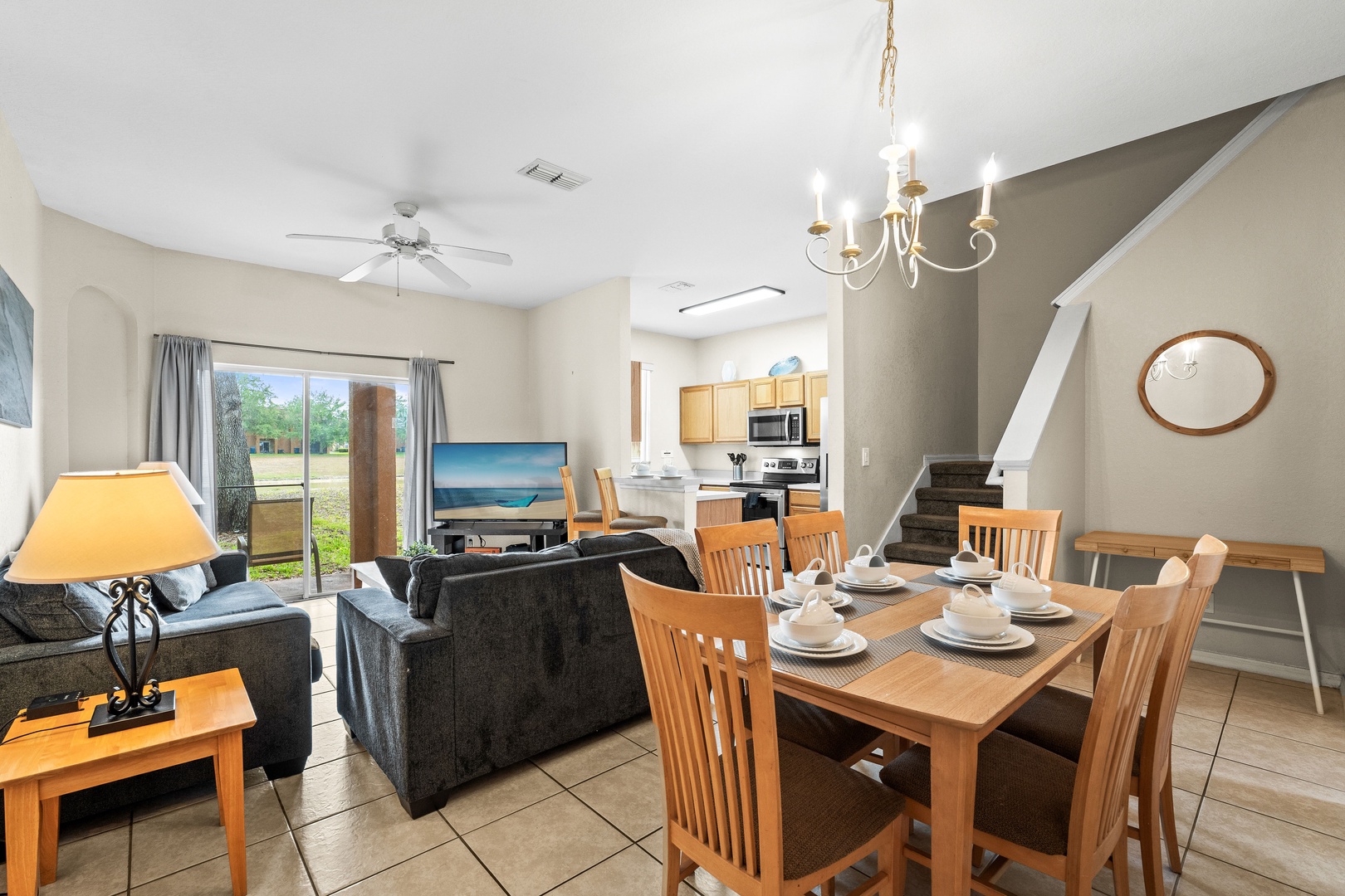Gather around the dining table with seating for 6