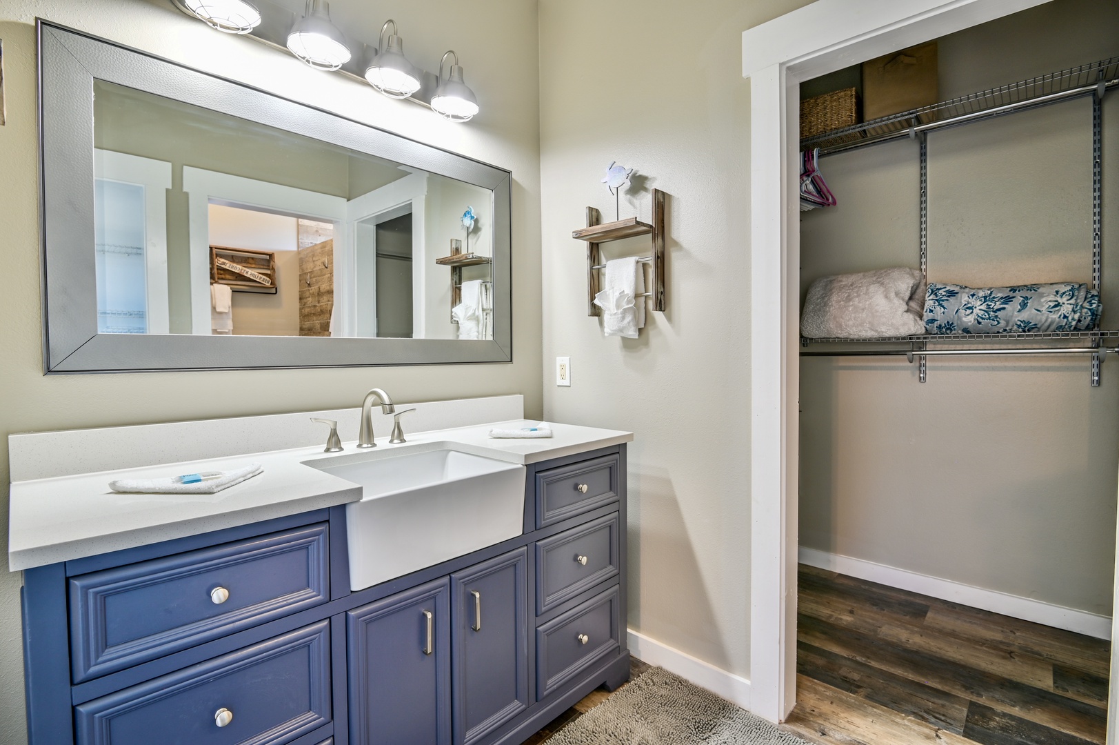 A stylish vanity and luxurious shower awaits in the king ensuite