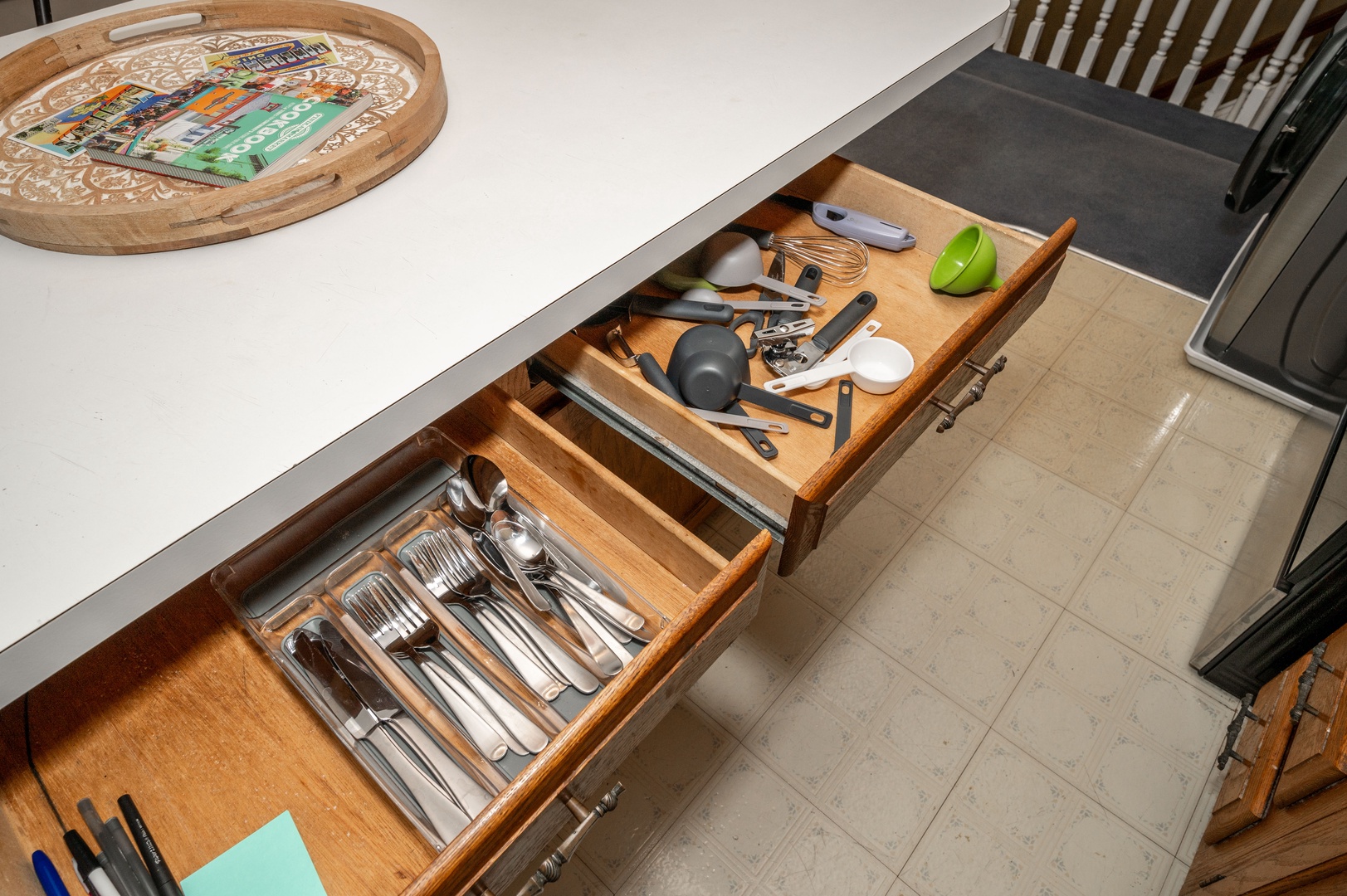 Utilize the provided kitchen utensils for your culinary needs
