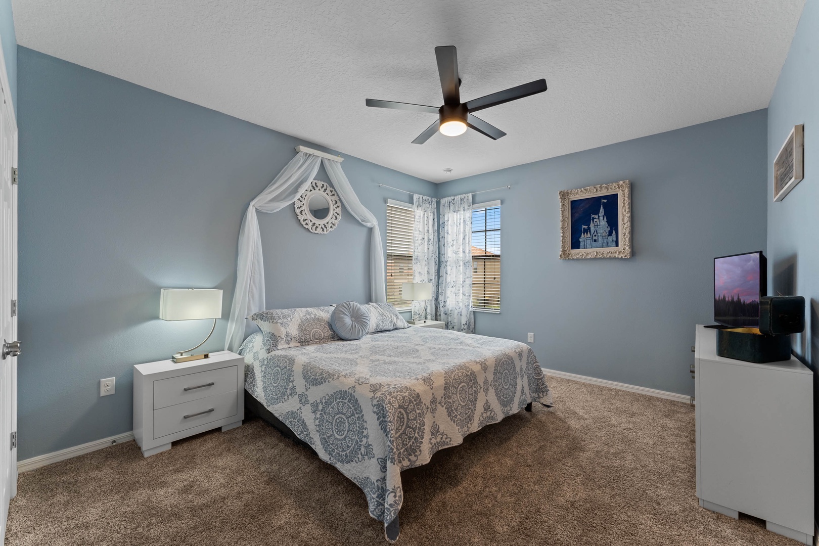 Bedroom 5 Cinderella themed with King bed, Smart TV, and private en-suite (2nd floor)