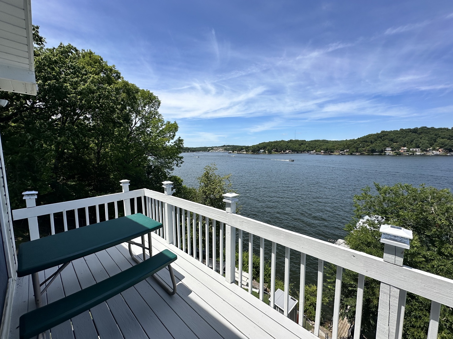 Enjoy lakeside views from the game room deck