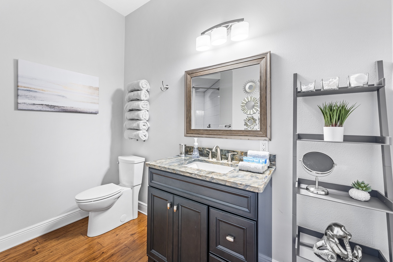 Shared bathroom with stand-up shower