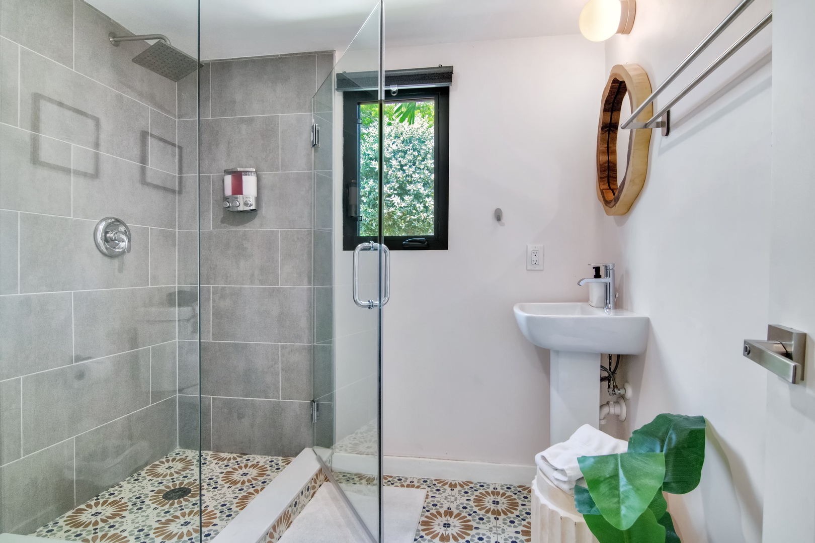 Shared bathroom with stand-up shower