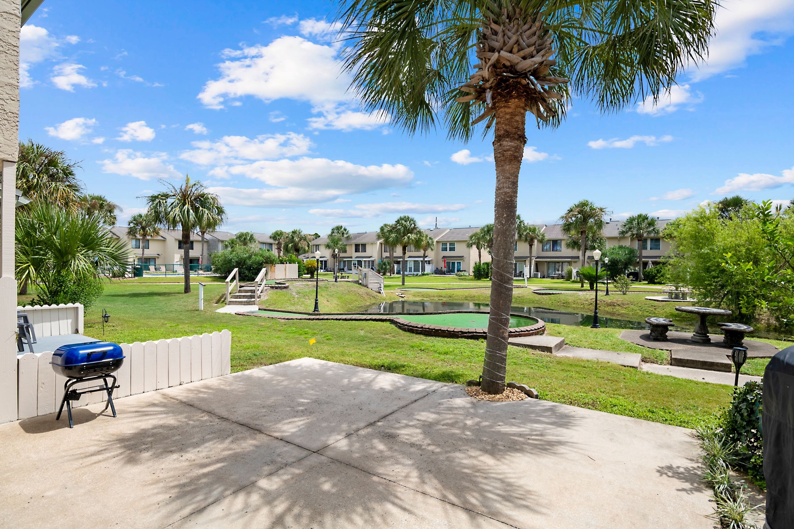 Lounge the day away with putting green & water views on the patio