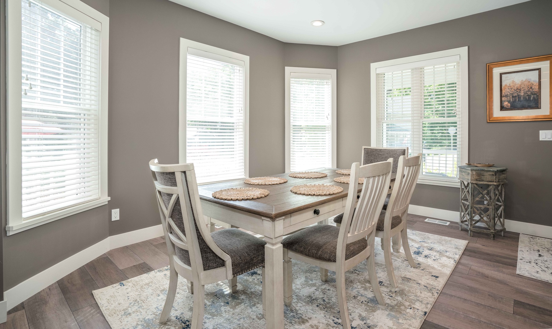 Gather for meals together at the elegant dining table, with seating for 6